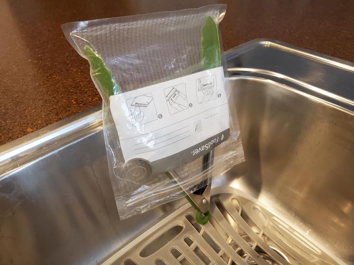“Use your spring-loaded salad tongs to keep your reusable bags open as they dry.”