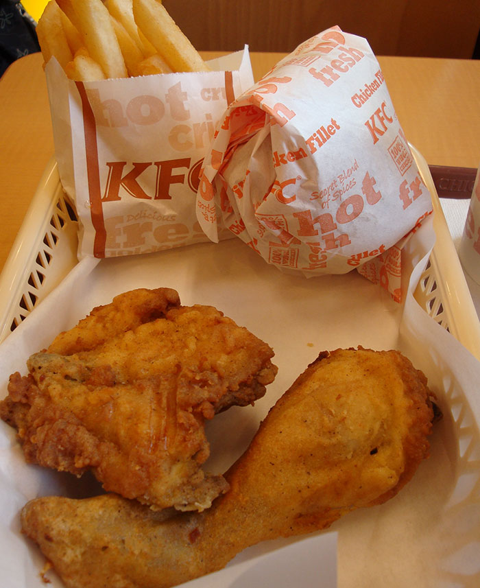 Oh boy, back in highschool when I worked part time at a KFC, there was this one fat man who would come in, order a 2 piece quarter pack, and then claim we forgot his chicken. Like, when we turned around to fetch his drink at the end of the order, he would open the box, take out the chicken pieces and hide them in his pockets. Hot chicken. Right in his pockets.

I got so fed up with everyone just giving him extra chicken all the time that I demanded he turned out his pockets one day when he tried to pull it and WOW LO AND BEHOLD this guy has his pockets full of drum sticks.