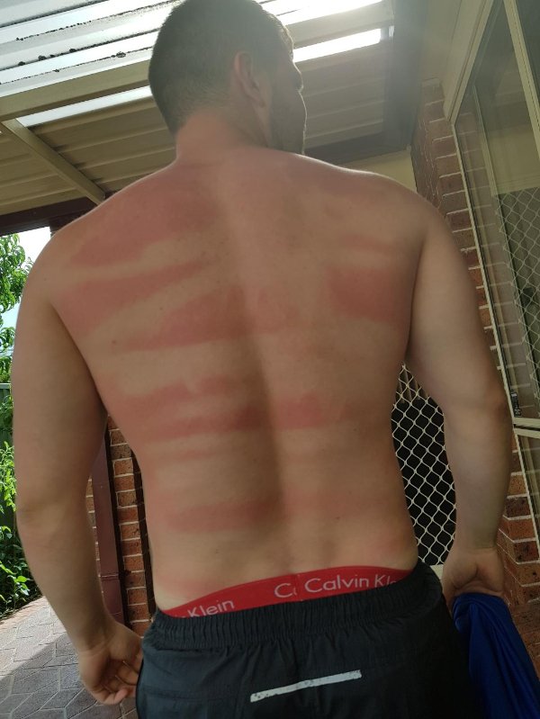 “Wife helped me put sunscreen on.”