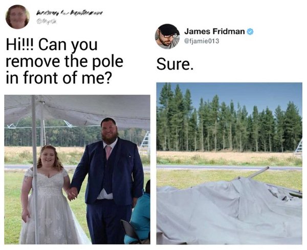 james fridman photoshop - James Fridman Hi!!! Can you remove the pole in front of me? Sure.