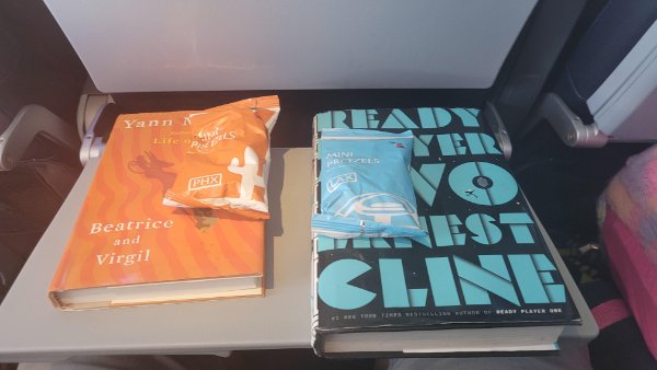 “My wife and I had plane snacks that matched our books on our way to our honeymoon.”