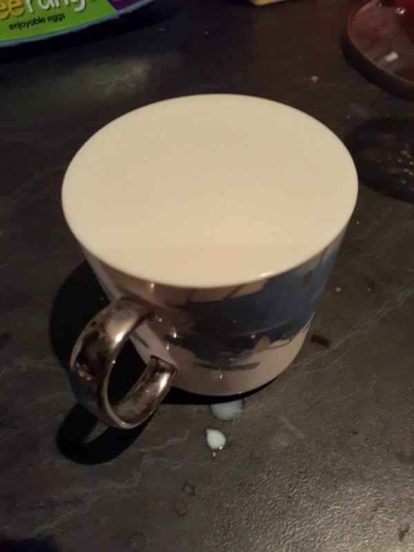 “My full mug of milk looks like there is no milk and the mug is solid.”