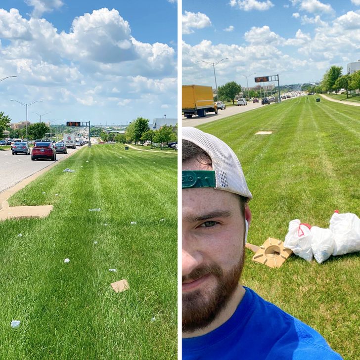 “Decided to spend my lunch break cleaning up my community and bringing back the #trashtag challenge!”