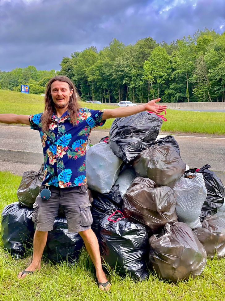 “My best bud and I cleaned up a ton of trash today on our day off.”