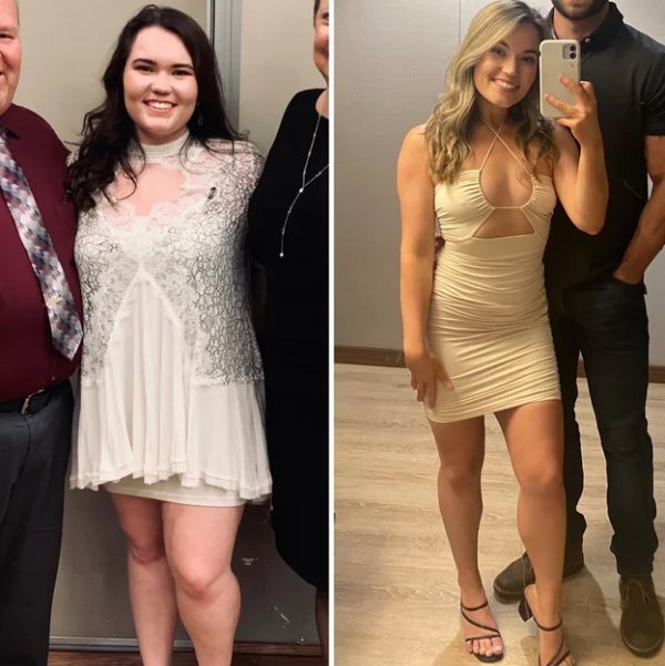 “[160lbs>120lbs= 40lbs] (2.5 years) Sometimes I still see myself as the girl on the left. Had to remind myself how far I’ve come”