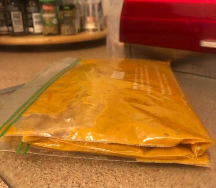 “Portion soup into ziplock bags and flatten into rectangles before freezing. Saves space, defrosts super quick, and means you can keep an eye on portion control!”