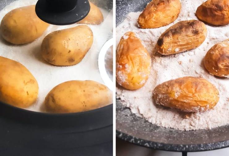 "You can make bonfire potatoes using a stove."
"The recipe is simple: put salt on the frying pan. The layer should be at least 2 cm. Put the potatoes on the top, cover them with the lid, and set a medium temperature. Cook for 40 minutes, rotating the potatoes from time to time."