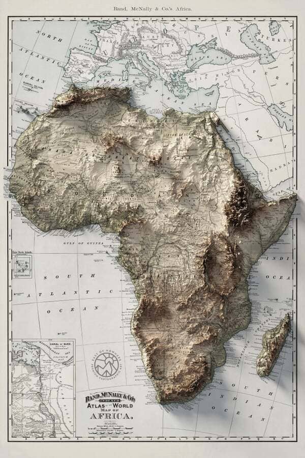 topography of africa - Rand, Monlly & Cox Africa, North Ch Fo Los 4. T Ocean Lute >A Nere 1 Hadra . $ Oc. X 4 T Ttc o e Wer 0 7 Ii Rand Nexmy & Atlas World Map Of Africa 4 3 c 4