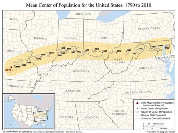 us population moving west - Mean Center of Population for the United States 1790 to 2010 Michigan Towa Pennsylvania Illinois Indiana Ohto 1920 1910 170 1820 10 1800 To Nussouri Tem 1000 1850 1840 Soo 1950 1800 180 1930 1830 1160 1970 Maryland West Virgini