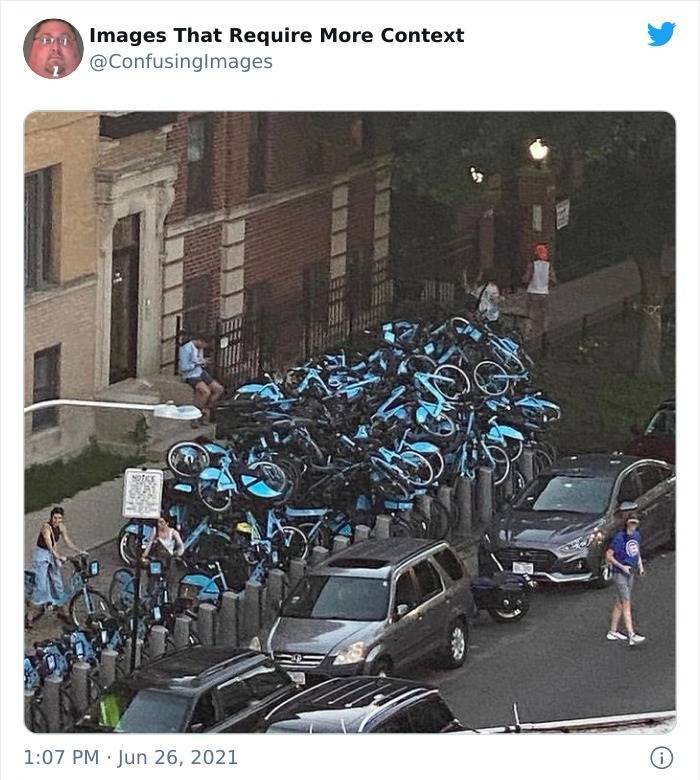 mountain of bikes in wrigleyville - w Images That Require More Context 0