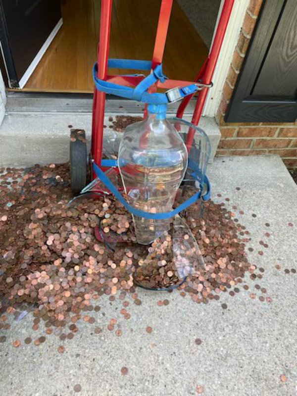 “After weeks of fretting, we decided a dolly was the best way to move the pennies my dad has collected since 1989 in an antique glass water jug. We were wrong.”