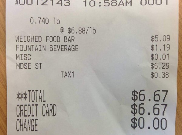 “Total came to $6.66 and I was charged a 1¢ Satan Avoidance Fee.”