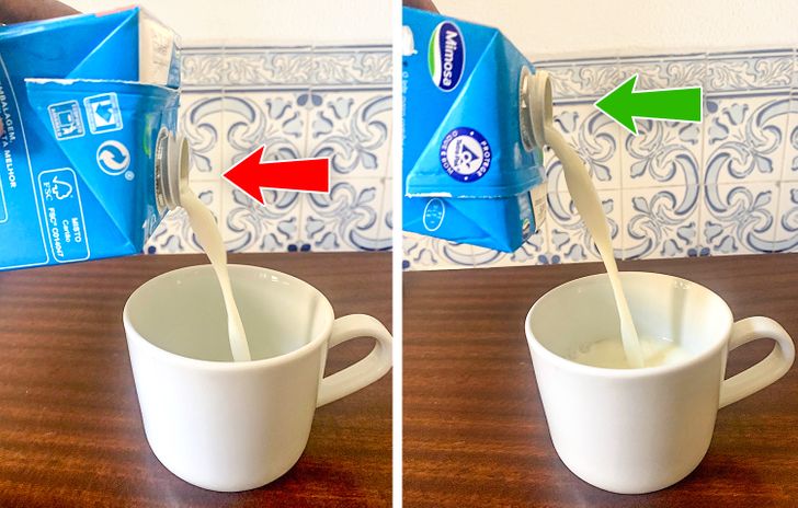 Milk cartons are meant to be poured with the lid on top.