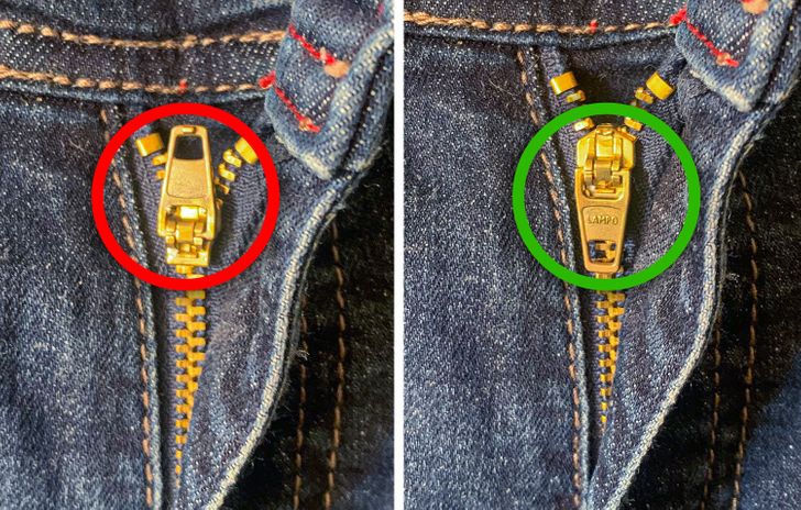 Zippers on pants have an auto-lock mechanism.
