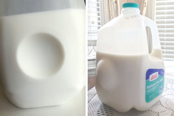 The dent on milk jugs was placed there to make the container look full.