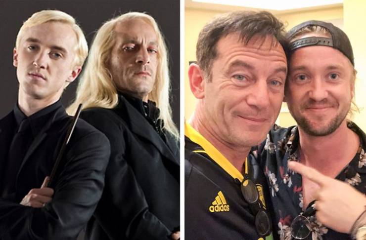 Tom Felton and Jason Isaacs Then and now