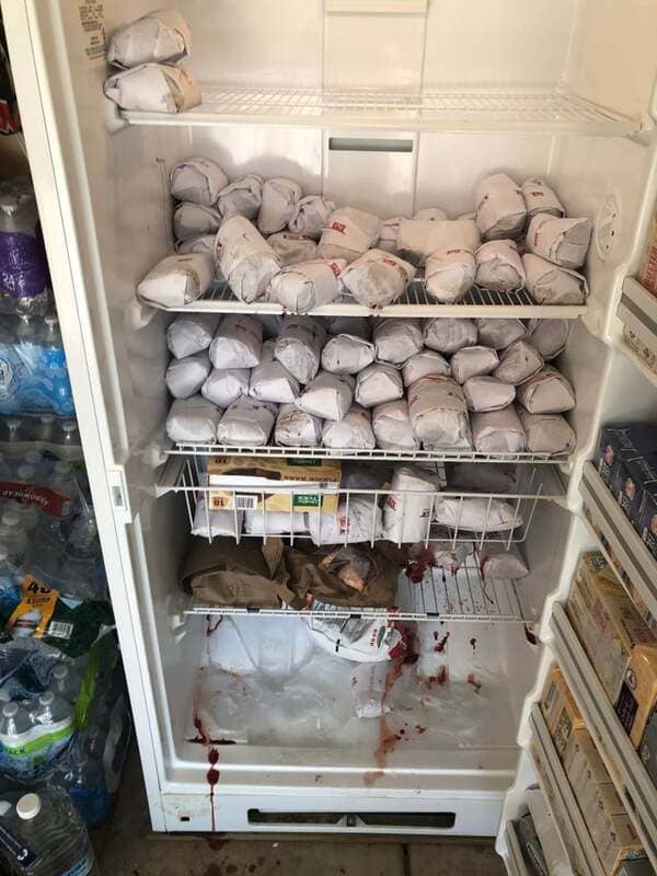 fridge full of spoiled meat