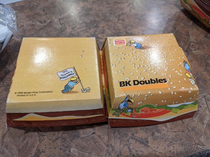 “Cleaning out my grandma’s old house and found these BK burger boxes from 1990.”