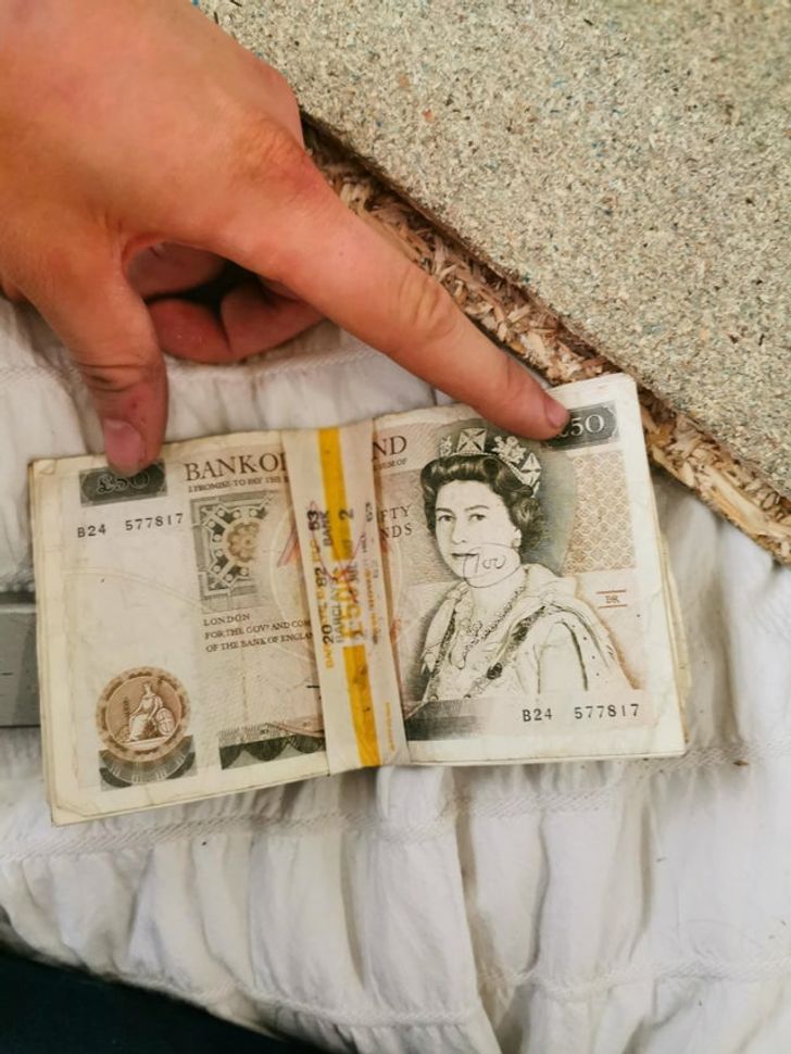 “Refitting our new house’s loft (attic) and found $690 (£500) of 1981 currency wrapped in insulation!”