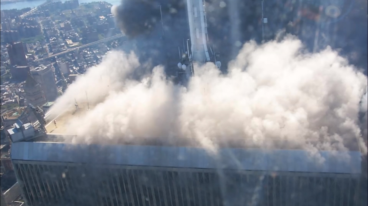 Photo from the top of the World Trade Center taken by a helicopter