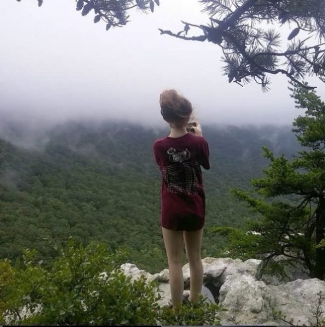 Final photograph of Jolee Callan before her ex-boyfriend shot and killed her and then pushed her off a cliff.
Eighteen year old Jolee Callan went for a hike with her exboyfriend in the mountains of Alabama. Her boyfriend shot and killed her then threw her body over a cliff, after posting several photos of her on Instagram including this one. He turned himself in the same day, and insisted that the two had a suicide pact that he was unable to complete after killing Jolee. Her family disagrees. He was sentenced to 52 years in prison.