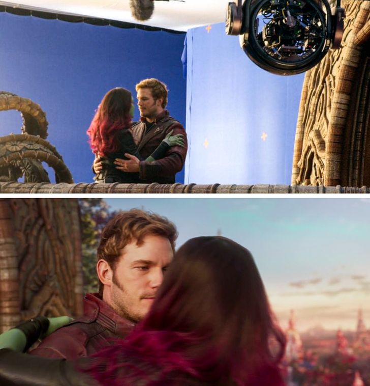 This is how one of the most romantic moments of Guardians of the Galaxy vol. 2 was filmed.