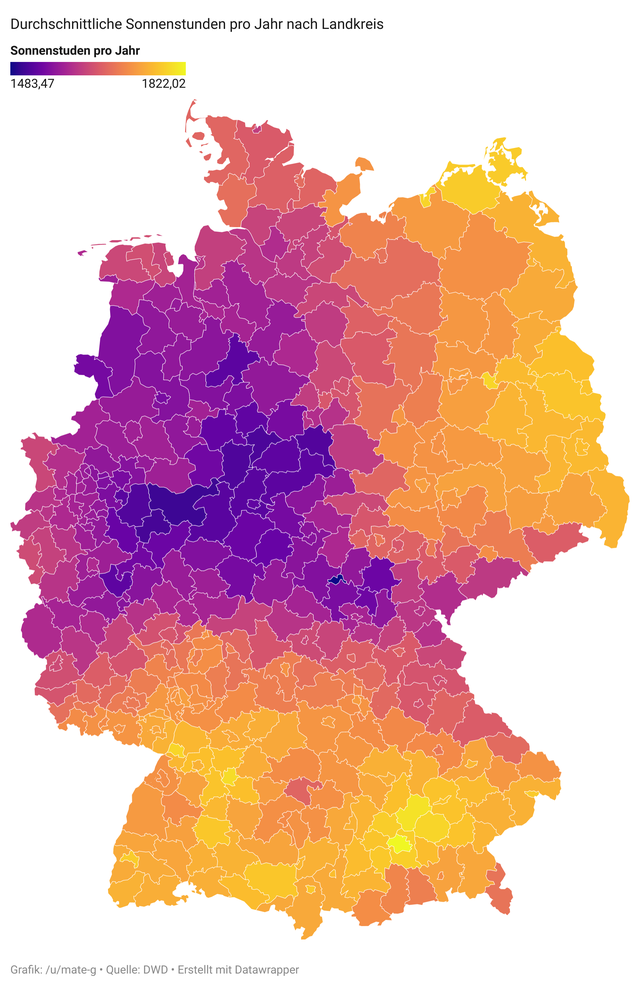 Average yearly sunshine hours of Germany.