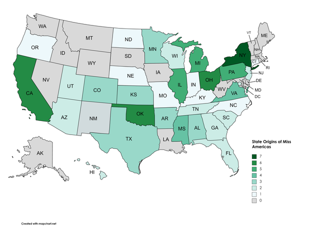 Number of Miss Americas by U.S. State