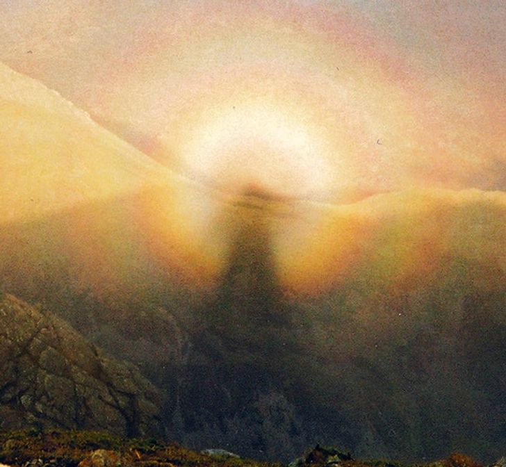 “A rare optic sight, the ’Brocken specter,’ which occurs when a person stands at a higher altitude in the mountains and sees their shadow cast on a cloud at a lower altitude.”