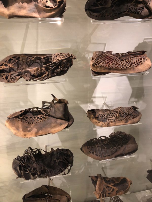 “1,800 year old Roman leather sandals on display at Vindolanda fort in Northumberland, England.”