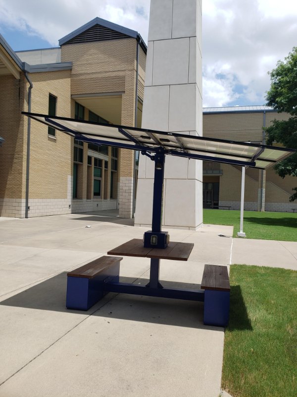 “These tables at my college campus use solar panels as shade, which in turn provide power for the charging ports on the table.”