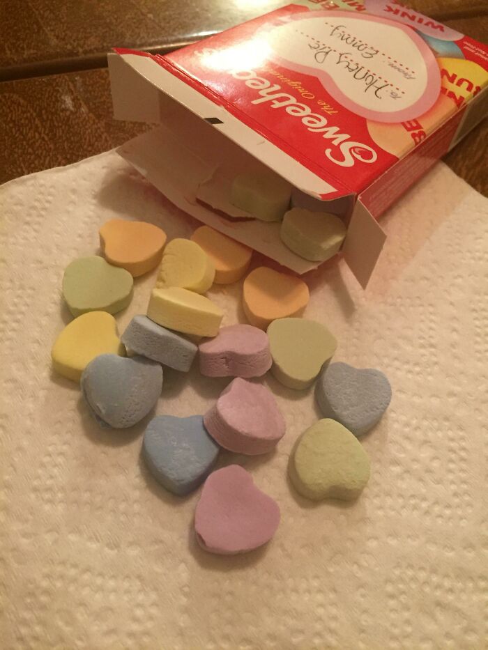 My Girlfriend Got Me Conversation Hearts For Valentine’s Day. They Have No Words!