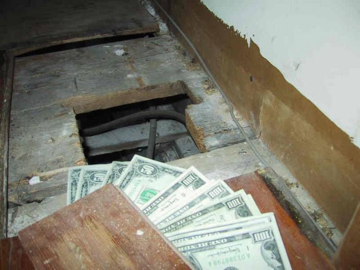 “Here are the contents of a safe I found in my 200-year-old house.”

“$1,700 in brand new bills. This was the floor cut out for the safe in the back of a closet.”