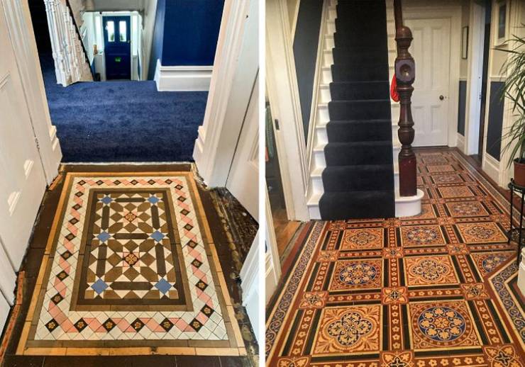 “Found these beauties left under the old carpet when we got the stairs re-carpeted last month. 10 months after we moved in and found these tiles in the hallway under a laminate floor! Why would someone cover these up?”