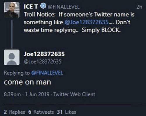Ice T tweet about trolls