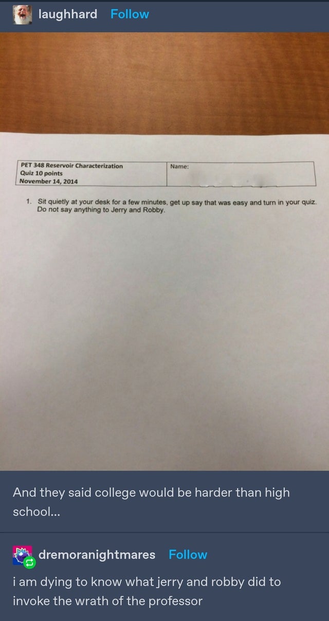 professor pulls prank via test