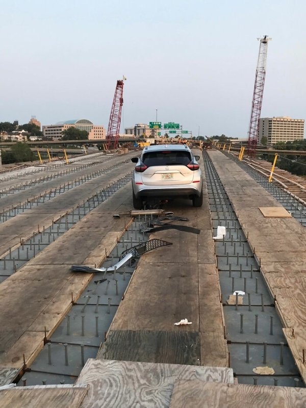 car driving over construction site