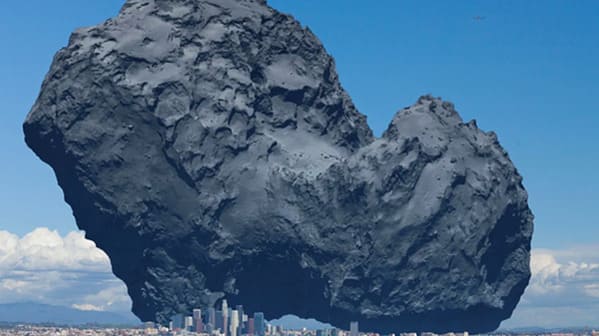 The size of the Rosetta comet versus the size of Los Angeles.