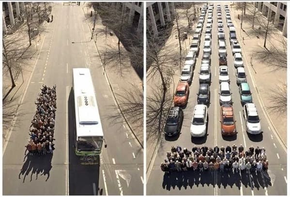 How many cars it takes versus how many buses it takes to commute to work.