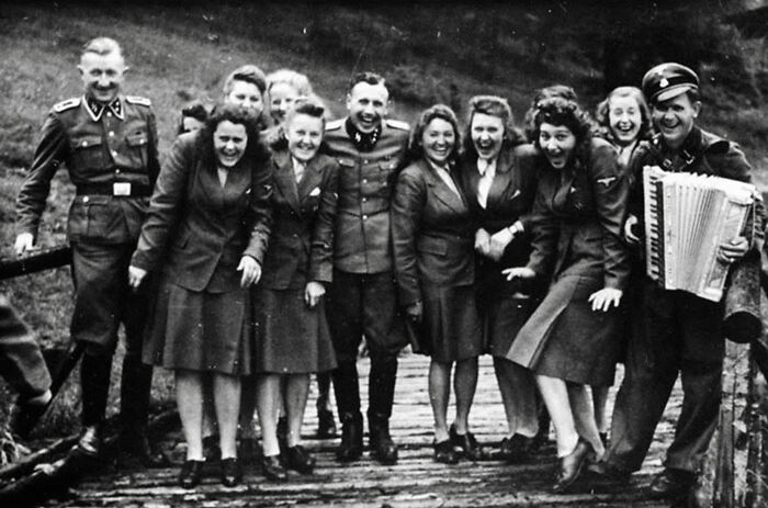 These photos of Auschwitz staff enjoying pleasant days off always stick with me. They look like camp counselors, but their job is killing people in horrible ways, and they enjoyed it. Most probably took lives not shortly before or after the photos were taken.