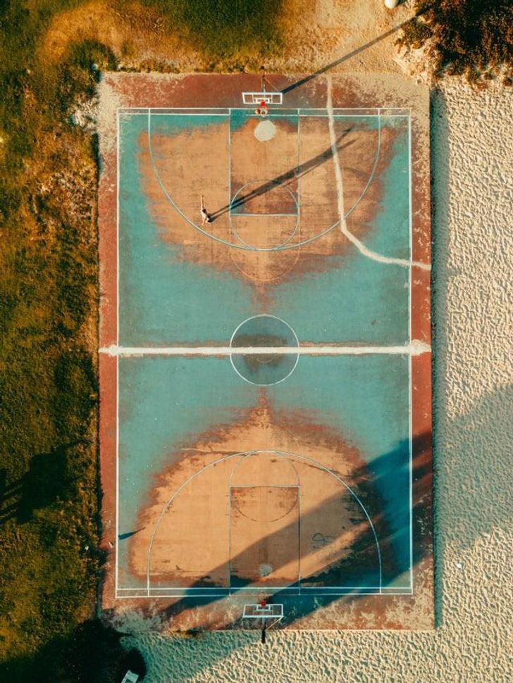 This basketball court after years of being played on