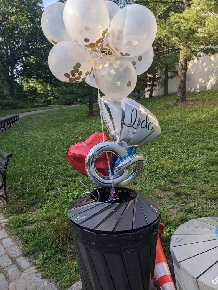 balloons in trash can
