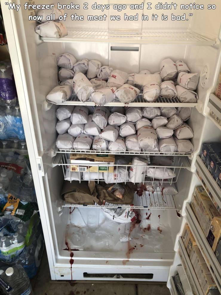 fridge full of spoiled meat