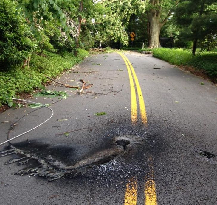 “Trees came down on high voltage power lines near me and they melted the road.”
