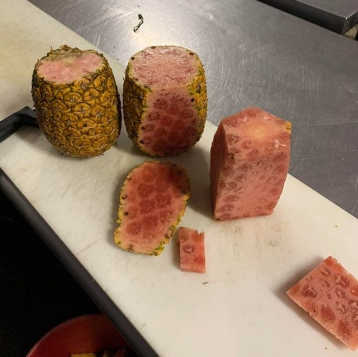 “Cut open some red pineapples at work.”