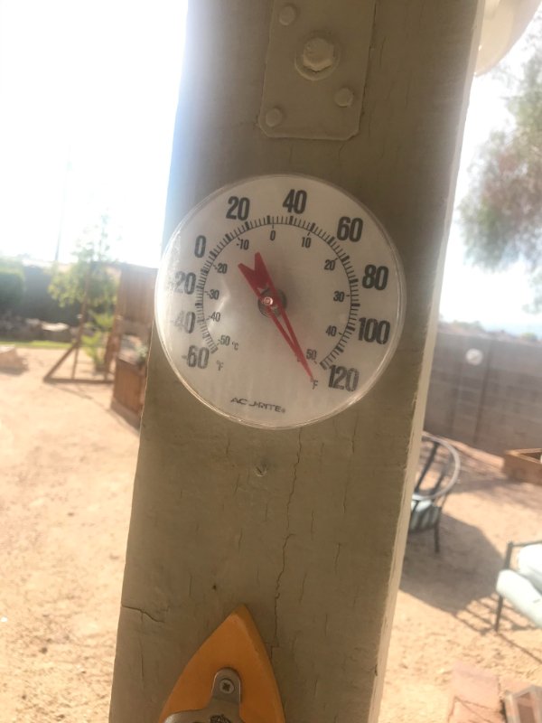 “My poor thermometer can’t move any closer to the temps of hell. “
