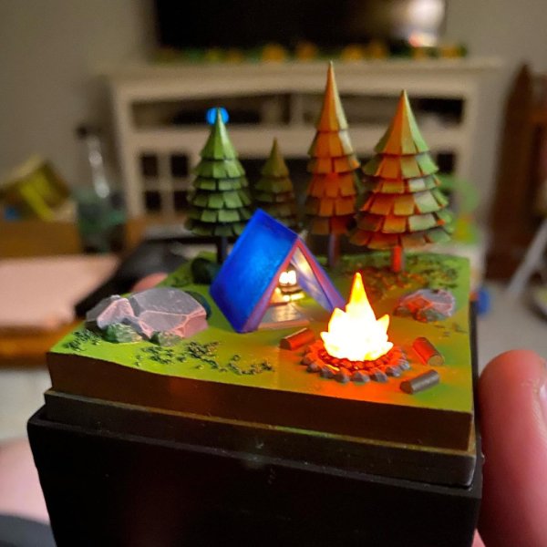 “This mini campsite night light I made for my son.”