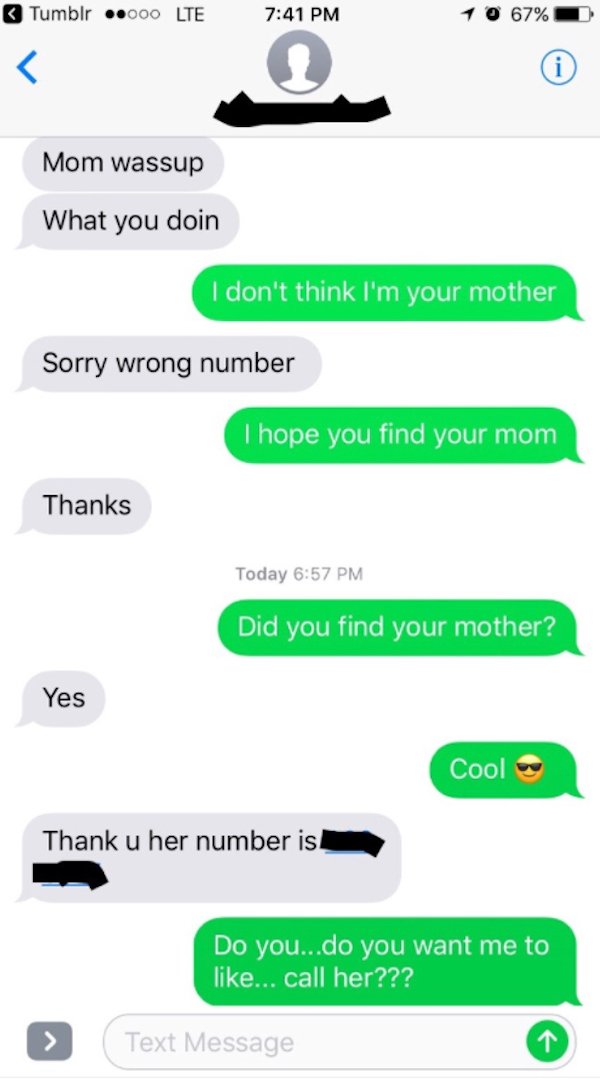 wrong number texts - number - Tumblr .000 Lte 67%  Text Message