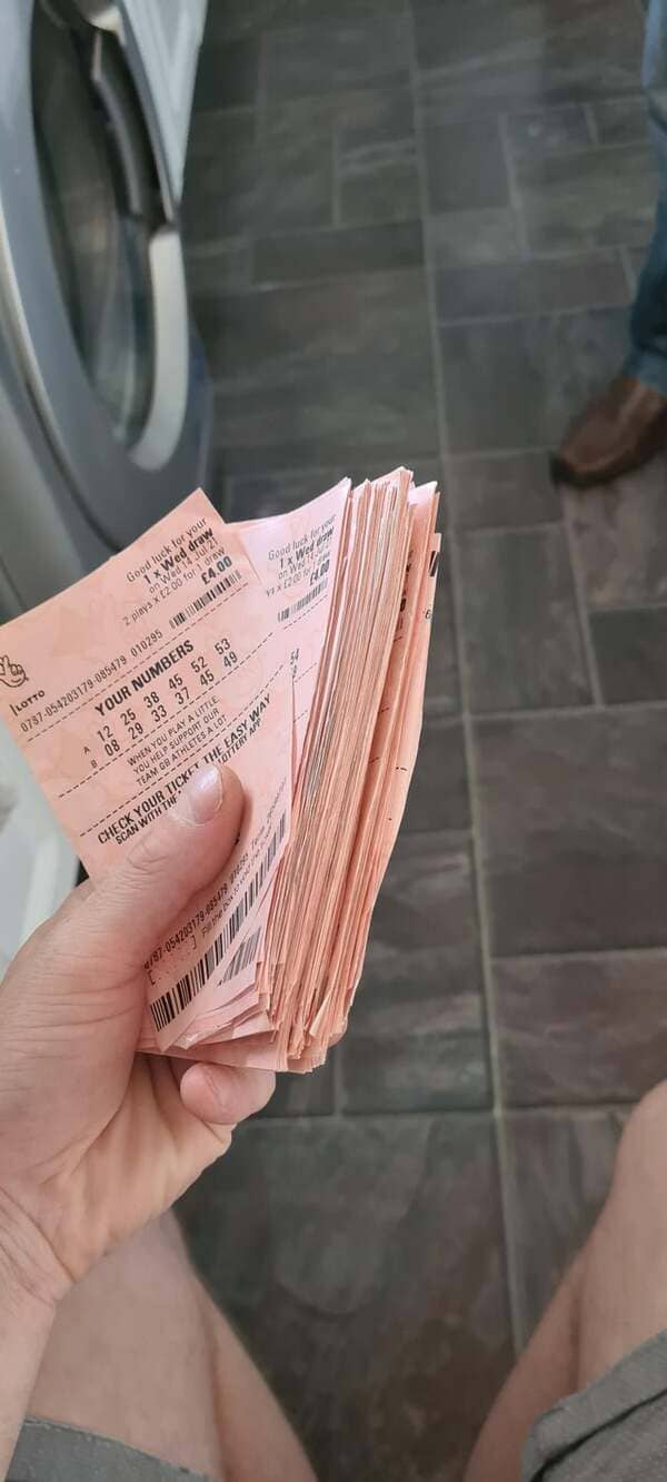 My dad does the lottery every week, this is 4-5 months of losing tickets.