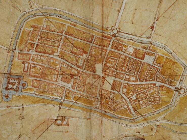 Leonardo Da Vinci made a satellite view of map of an Italian city in 1502 by using rulers and protractors to measure the angle if roads!